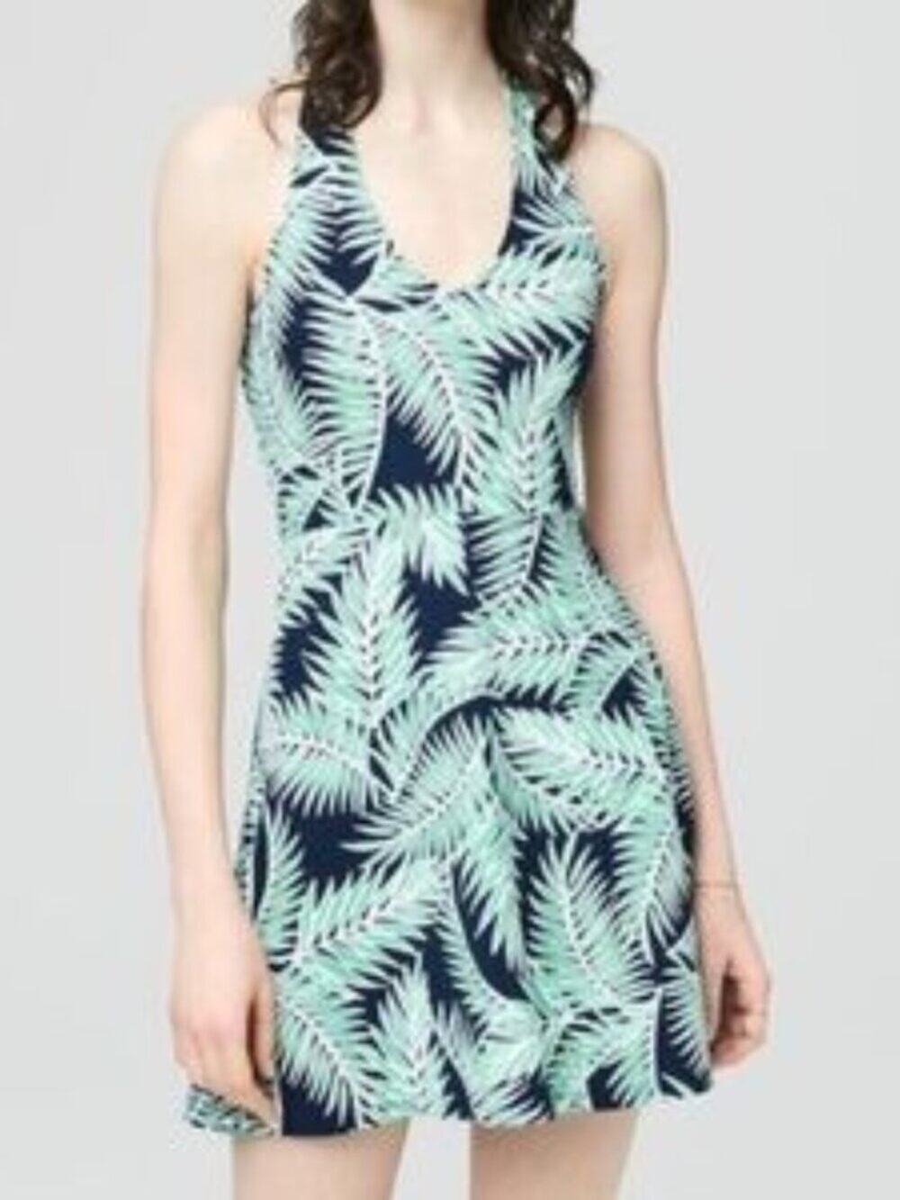 PRINCE & FOX Palm Print Halter Dress Green Navy Women's - Size XS